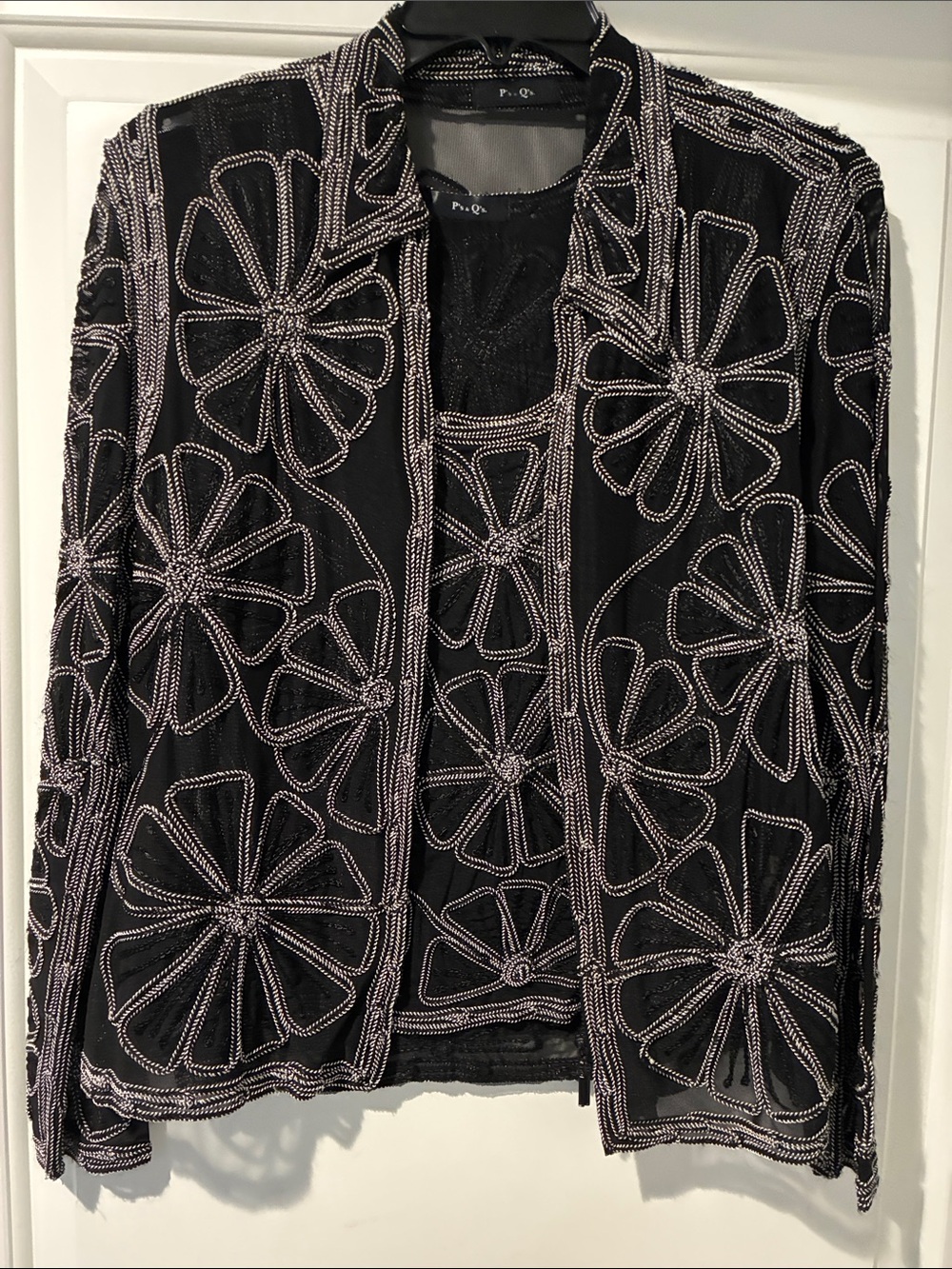 Black Beaded Floral Mesh Blazer Jacket